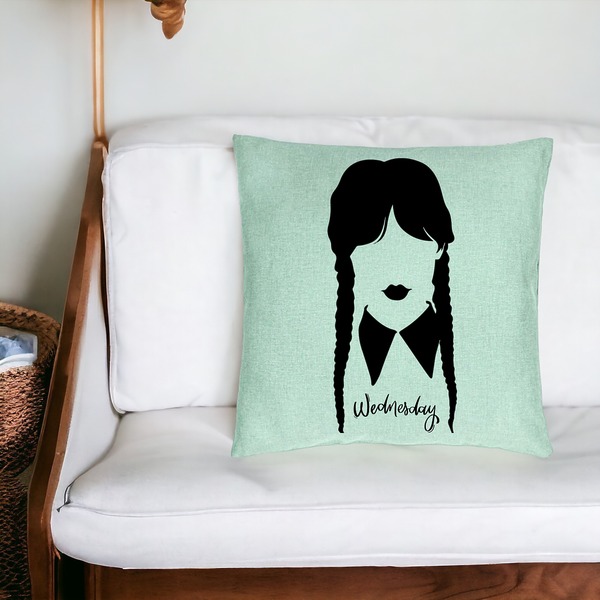 Perna Decorativa, Model Wednesday Addams 2, 40x40 cm, Verde Menta, Husa Detasabila, Burduf 18 bsc0353 PhotoRoom 2