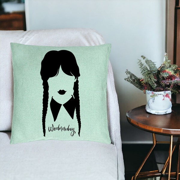 Perna Decorativa, Model Wednesday Addams 2, 40x40 cm, Verde Menta, Husa Detasabila, Burduf 19 bsc0353 PhotoRoom 3