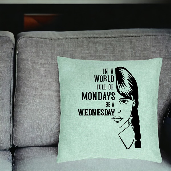 Perna Decorativa, Model Wednesday Addams si Text, 40x40 cm, Verde Menta, Husa Detasabila, Burduf 20 bsc0354 PhotoRoom 4