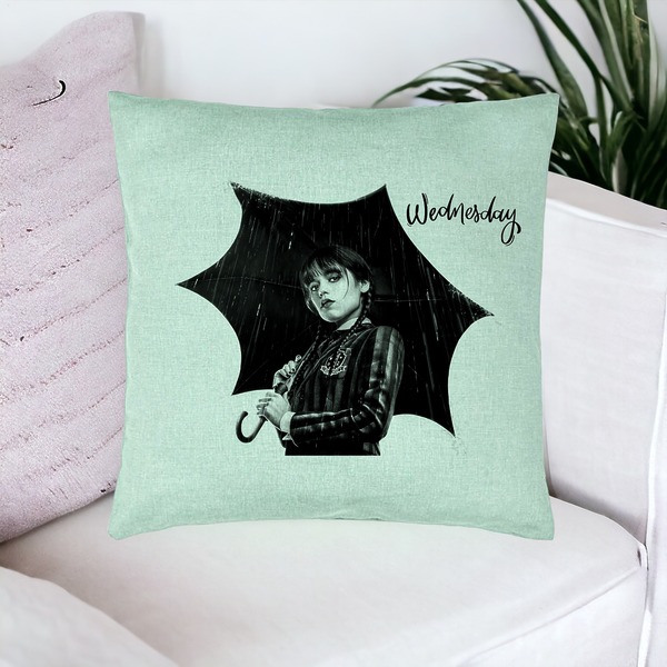 Perna Decorativa, Model Wednesday Addams 3, 40x40 cm, Verde Menta, Husa Detasabila, Burduf 17 bsc0355 PhotoRoom 1