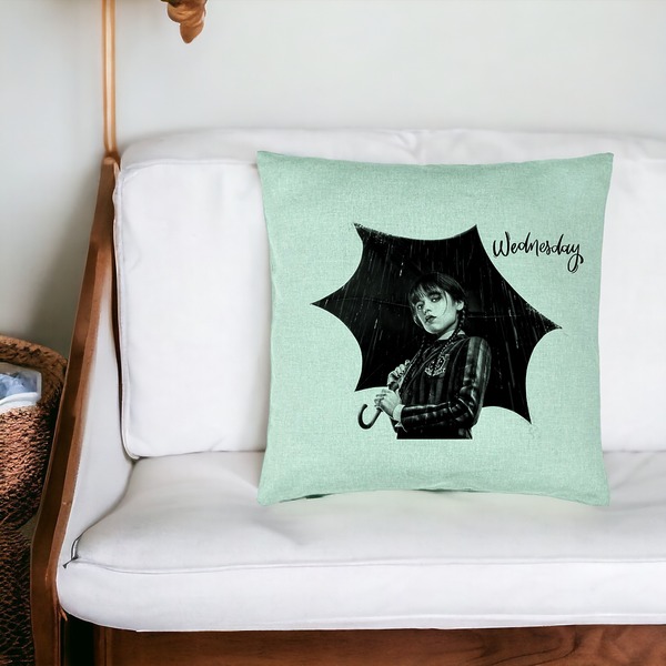 Perna Decorativa, Model Wednesday Addams 3, 40x40 cm, Verde Menta, Husa Detasabila, Burduf 18 bsc0355 PhotoRoom 2