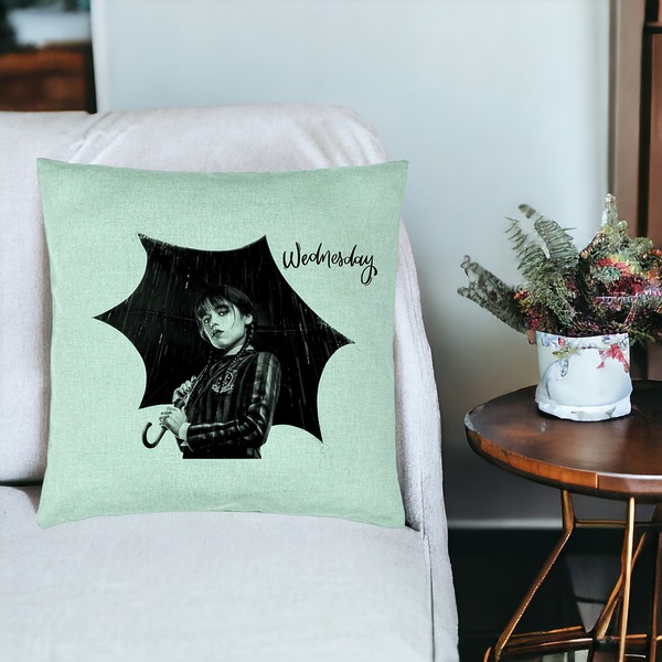 Perna Decorativa, Model Wednesday Addams 3, 40x40 cm, Verde Menta, Husa Detasabila, Burduf 19 bsc0355 PhotoRoom 3