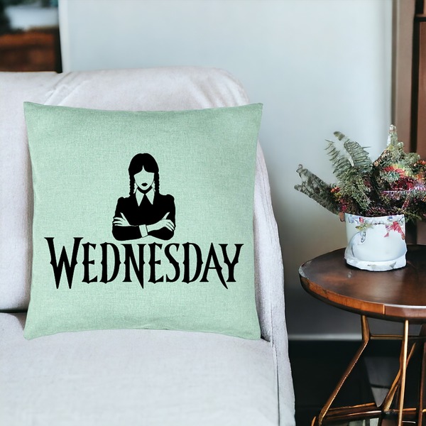 Perna Decorativa, Model Wednesday Addams 4, 40x40 cm, Verde Menta, Husa Detasabila, Burduf 19 bsc0356 PhotoRoom 3