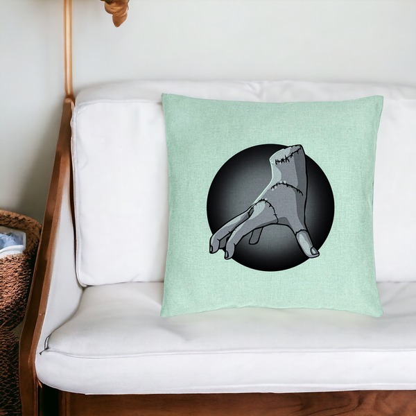Perna Decorativa, Model Wednesday Addams The Thing, 40x40 cm, Verde Menta, Husa Detasabila, Burduf 18 bsc0358 PhotoRoom 2