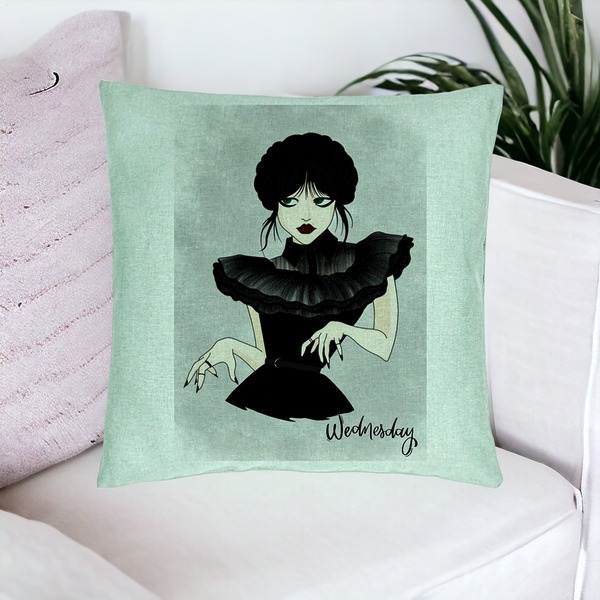 Perna Decorativa, Model Wednesday Addams Dancing Hands 3, 40x40 cm, Verde Menta, Husa Detasabila, Burduf 17 bsc0359 PhotoRoom 1