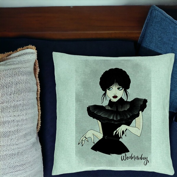 Perna Decorativa, Model Wednesday Addams Dancing Hands 3, 40x40 cm, Verde Menta, Husa Detasabila, Burduf 16 bsc0359 PhotoRoom