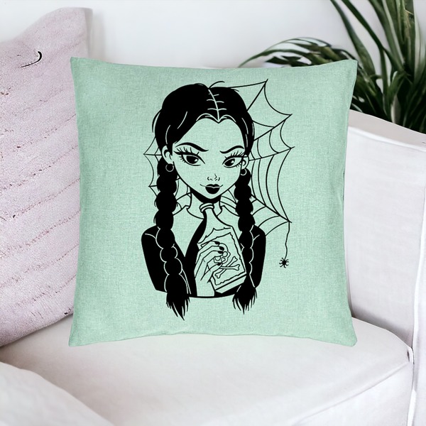 Perna Decorativa, Model Wednesday Addams 7, 40x40 cm, Verde Menta, Husa Detasabila, Burduf 17 bsc0361 PhotoRoom 1