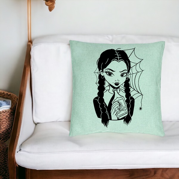 Perna Decorativa, Model Wednesday Addams 7, 40x40 cm, Verde Menta, Husa Detasabila, Burduf 18 bsc0361 PhotoRoom 2