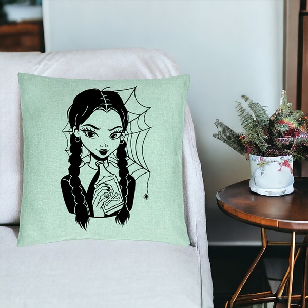 Perna Decorativa, Model Wednesday Addams 7, 40x40 cm, Verde Menta, Husa Detasabila, Burduf 19 bsc0361 PhotoRoom 3