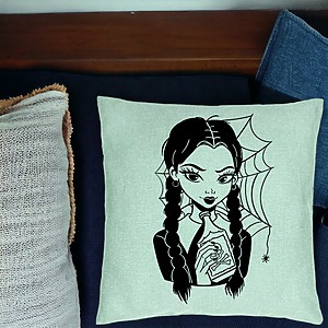 Alternative view of Perna Decorativa, Model Wednesday Addams 7, 40x40 cm, Verde Menta, Husa Detasabila, Burduf