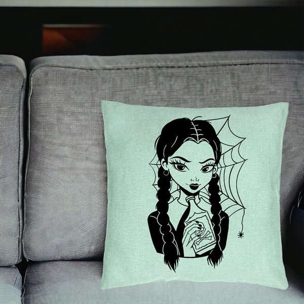 Perna Decorativa, Model Wednesday Addams 7, 40x40 cm, Verde Menta, Husa Detasabila, Burduf 20 bsc0361 PhotoRoom 4