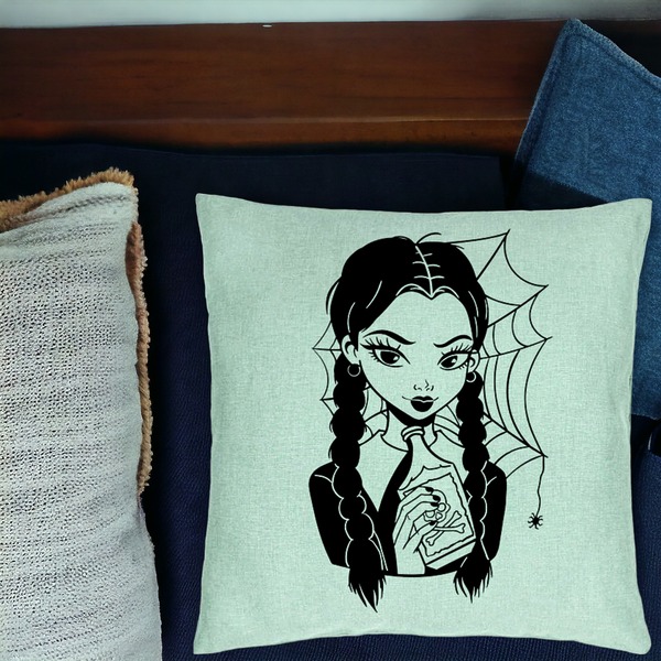Perna Decorativa, Model Wednesday Addams 7, 40x40 cm, Verde Menta, Husa Detasabila, Burduf 16 bsc0361 PhotoRoom