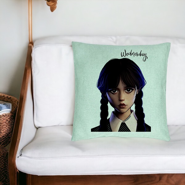 Perna Decorativa, Model Wednesday Addams 8, 40x40 cm, Verde Menta, Husa Detasabila, Burduf 18 bsc0362 PhotoRoom 2