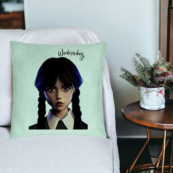 Perna Decorativa, Model Wednesday Addams 8, 40x40 cm, Verde Menta, Husa Detasabila, Burduf 19 bsc0362 PhotoRoom 3