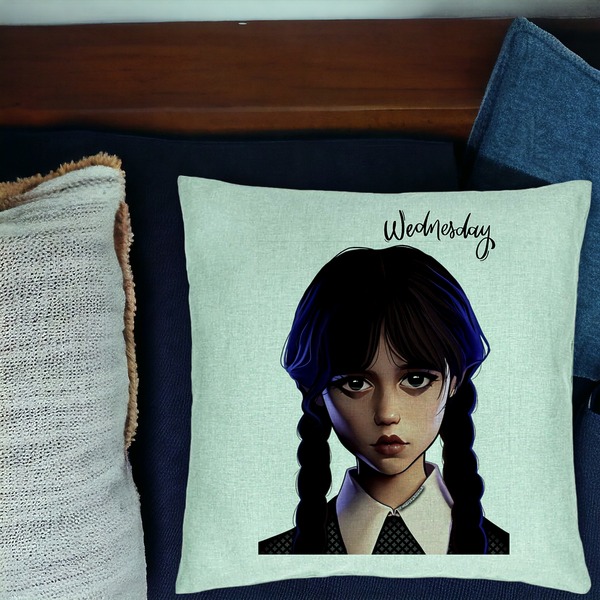 Perna Decorativa, Model Wednesday Addams 8, 40x40 cm, Verde Menta, Husa Detasabila, Burduf 16 bsc0362 PhotoRoom