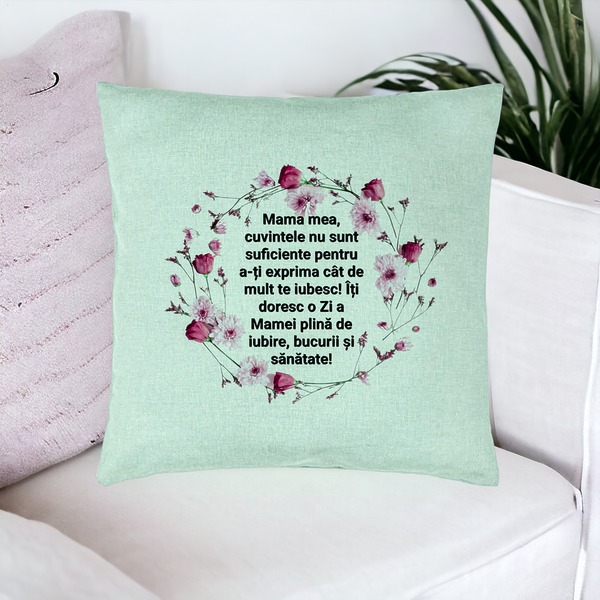 Perna Decorativa, Model cu Model pentru Mama cu text 40x40 cm, Verde Menta, Husa Detasabila, Burduf 17 bsc0363 PhotoRoom 1