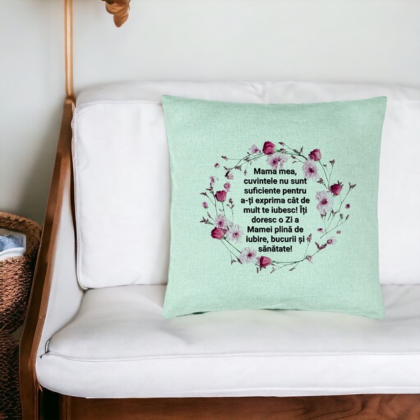 Perna Decorativa, Model cu Model pentru Mama cu text 40x40 cm, Verde Menta, Husa Detasabila, Burduf 18 bsc0363 PhotoRoom 2