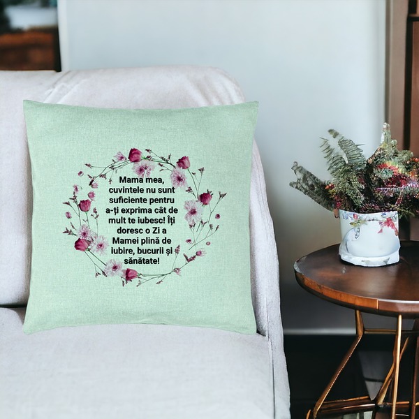 Perna Decorativa, Model cu Model pentru Mama cu text 40x40 cm, Verde Menta, Husa Detasabila, Burduf 19 bsc0363 PhotoRoom 3