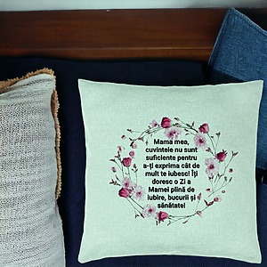 Alternative view of Perna Decorativa, Model cu Model pentru Mama cu text 40x40 cm, Verde Menta, Husa Detasabila, Burduf