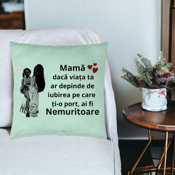 Perna Decorativa, Model pentru Mama 1, 40x40 cm, Verde Menta, Husa Detasabila, Burduf 19 bsc0375 PhotoRoom 3