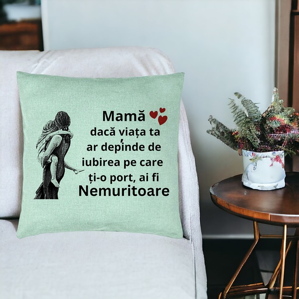 Perna Decorativa, Model pentru Mama 2, 40x40 cm, Verde Menta, Husa Detasabila, Burduf 19 bsc0376 PhotoRoom 3