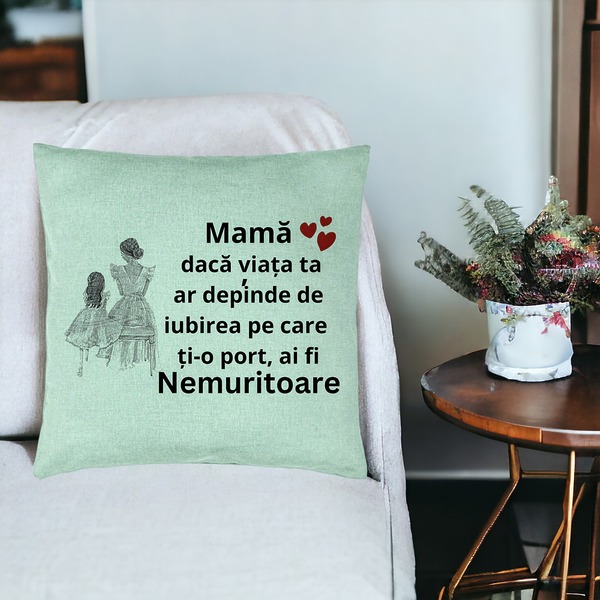 Perna Decorativa, Model pentru Mama 3, 40x40 cm, Verde Menta, Husa Detasabila, Burduf 19 bsc0377 PhotoRoom 3