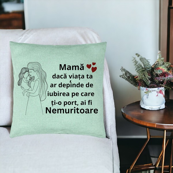 Perna Decorativa, Model pentru Mama 4, 40x40 cm, Verde Menta, Husa Detasabila, Burduf 19 bsc0378 PhotoRoom 3