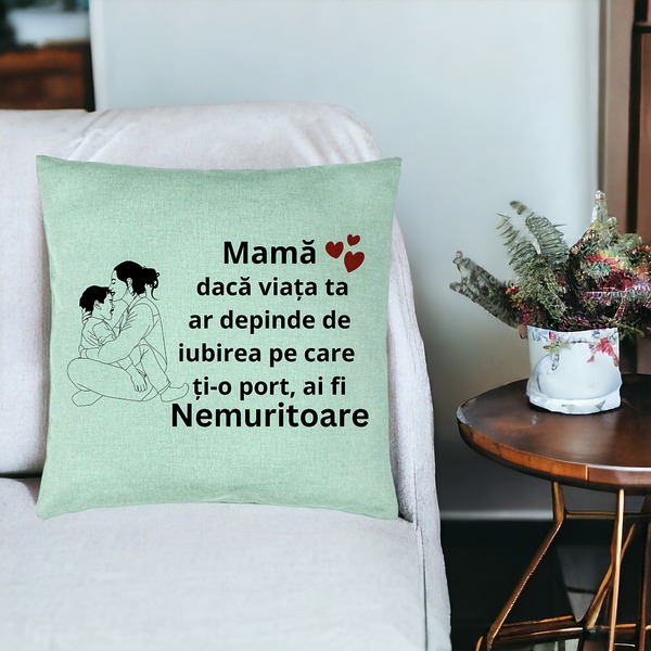 Perna Decorativa, Model pentru Mama 5, 40x40 cm, Verde Menta, Husa Detasabila, Burduf 19 bsc0379 PhotoRoom 3