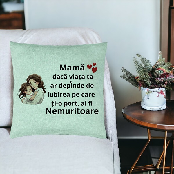 Perna Decorativa, Model pentru Mama 6, 40x40 cm, Verde Menta, Husa Detasabila, Burduf 19 bsc0380 PhotoRoom 3