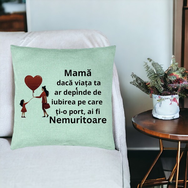 Perna Decorativa, Model pentru Mama 7, 40x40 cm, Verde Menta, Husa Detasabila, Burduf 19 bsc0381 PhotoRoom 3