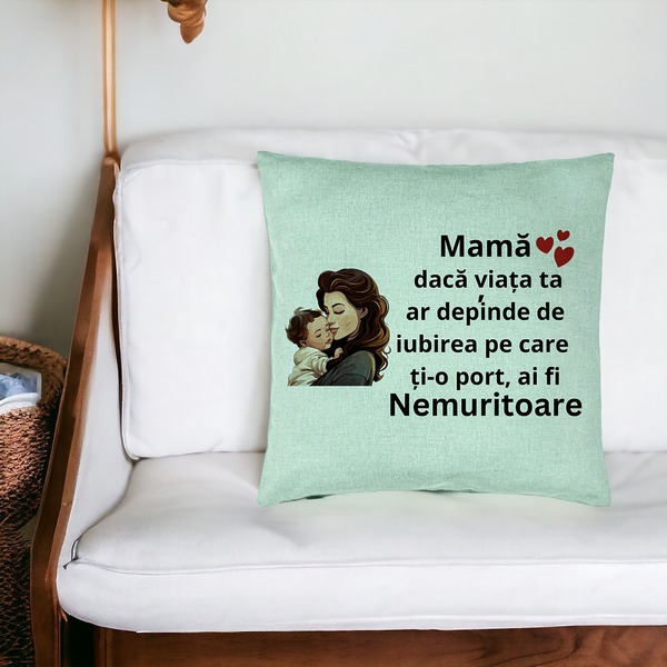 Perna Decorativa, Model pentru Mama 8, 40x40 cm, Verde Menta, Husa Detasabila, Burduf 18 bsc0382 PhotoRoom 2