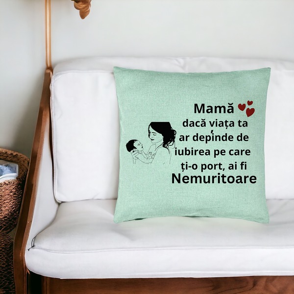Perna Decorativa, Model pentru Mama 9, 40x40 cm, Verde Menta, Husa Detasabila, Burduf 18 bsc0383 PhotoRoom 2