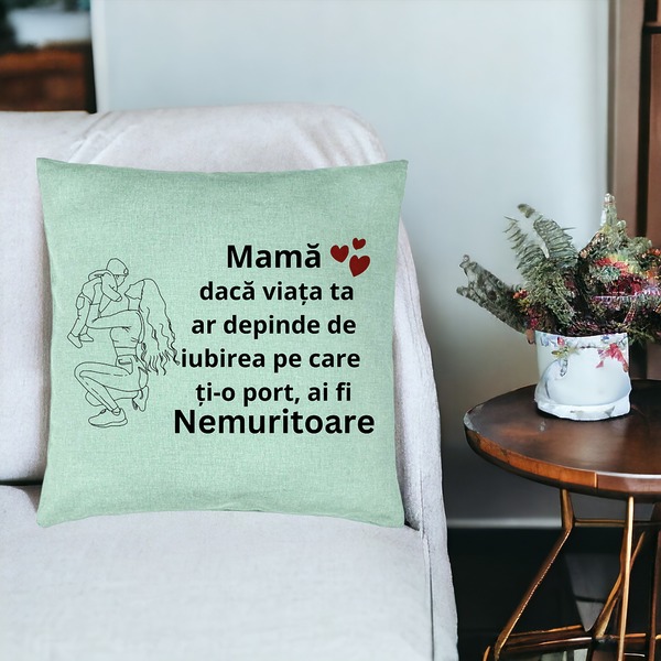 Perna Decorativa, Model pentru Mama 10, 40x40 cm, Verde Menta, Husa Detasabila, Burduf 19 bsc0384 PhotoRoom 3