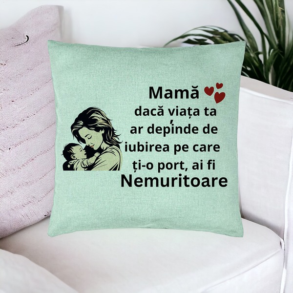 Perna Decorativa, Model pentru Mama 11, 40x40 cm, Verde Menta, Husa Detasabila, Burduf 17 bsc0385 PhotoRoom 1