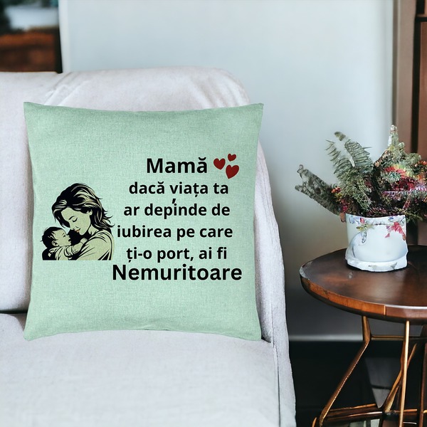 Perna Decorativa, Model pentru Mama 11, 40x40 cm, Verde Menta, Husa Detasabila, Burduf 19 bsc0385 PhotoRoom 3