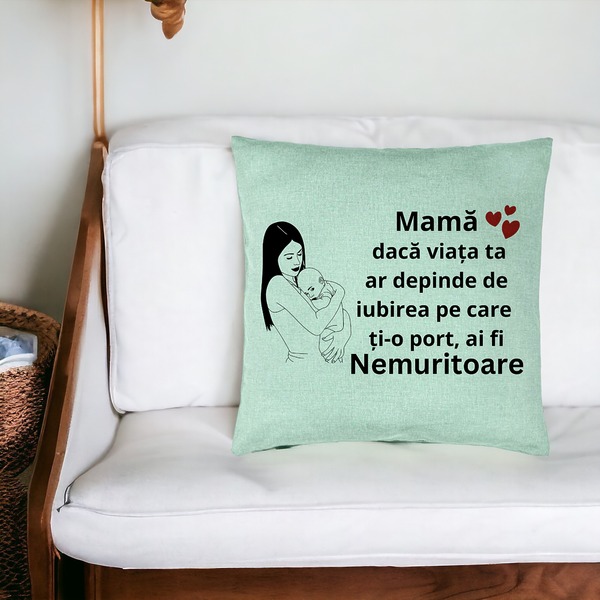 Perna Decorativa, Model pentru Mama 12, 40x40 cm, Verde Menta, Husa Detasabila, Burduf 18 bsc0386 PhotoRoom 2