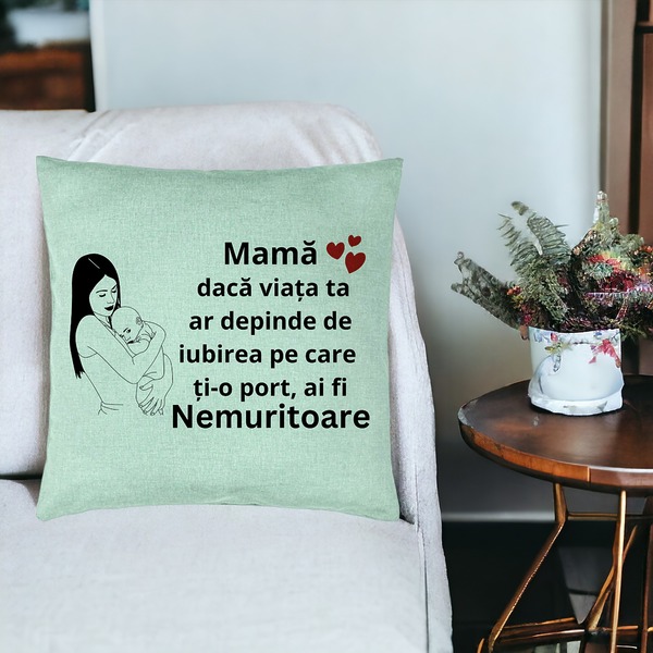 Perna Decorativa, Model pentru Mama 12, 40x40 cm, Verde Menta, Husa Detasabila, Burduf 19 bsc0386 PhotoRoom 3