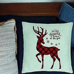 Alternative view of Perna Decorativa de Craciun cu Ren si Text 2, 40x40 cm, Verde Menta, Husa Detasabila, Burduf