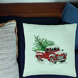 Alternative view of Perna Decorativa cu tematica de Craciun, 1, 40x40 cm, Verde Menta, Husa Detasabila, Burduf