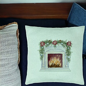 Alternative view of Perna Decorativa cu tematica de Craciun, Semineu, 40x40 cm, Verde Menta, Husa Detasabila, Burduf