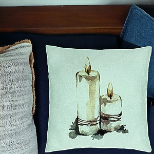 Alternative view of Perna Decorativa cu tematica de Craciun, Lumanari 1, 40x40 cm, Verde Menta, Husa Detasabila, Burduf