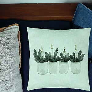 Alternative view of Perna Decorativa cu tematica de Craciun, Lumanari 2, 40x40 cm, Verde Menta, Husa Detasabila, Burduf