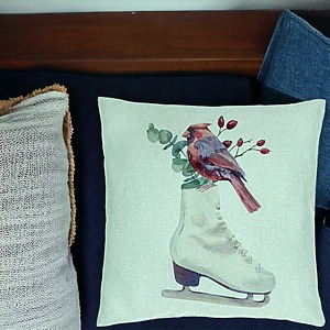 Alternative view of Perna Decorativa de Craciun, Patine gheata si Pasare Color, 40x40 cm, Verde Menta, Husa Detasabila, Burduf