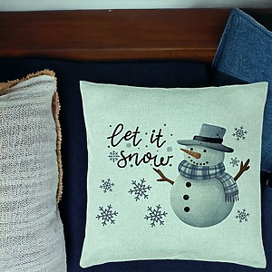 Alternative view of Perna Decorativa de Craciun Om de Zapada si Text, 40x40 cm, Verde Menta, Husa Detasabila, Burduf