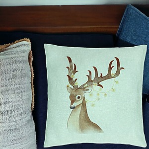 Alternative view of Perna Decorativa de Craciun cu Ren, 1, 40x40 cm, Verde Menta, Husa Detasabila, Burduf