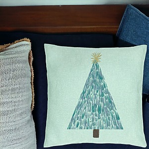 Alternative view of Perna Decorativa cu tematica Craciun, Brad, 3, 40x40 cm, Verde Menta, Husa Detasabila, Burduf