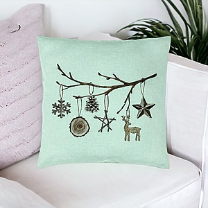 Alternative view of Perna Decorativa cu tematica de Craciun, 16, 40x40 cm, Verde Menta, Husa Detasabila, Burduf