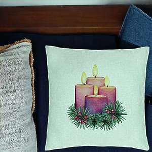 Alternative view of Perna Decorativa cu tematica de Craciun, Lumanari 5, 40x40 cm, Verde Menta, Husa Detasabila, Burduf
