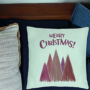 Alternative view of Perna Decorativa de Craciun Brazi color si text, 40x40 cm, Verde Menta, Husa Detasabila, Burduf