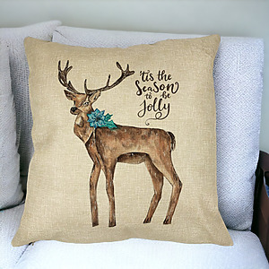 Alternative view of Perna Decorativa de Craciun Ren si text, 3, 40x40 cm, Husa Detasabila, Burduf